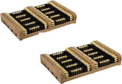 2x Houten schoenveger / borstelmat voor schoenen 35 cm - voetenveger / schoenveegmatten / deurmatten