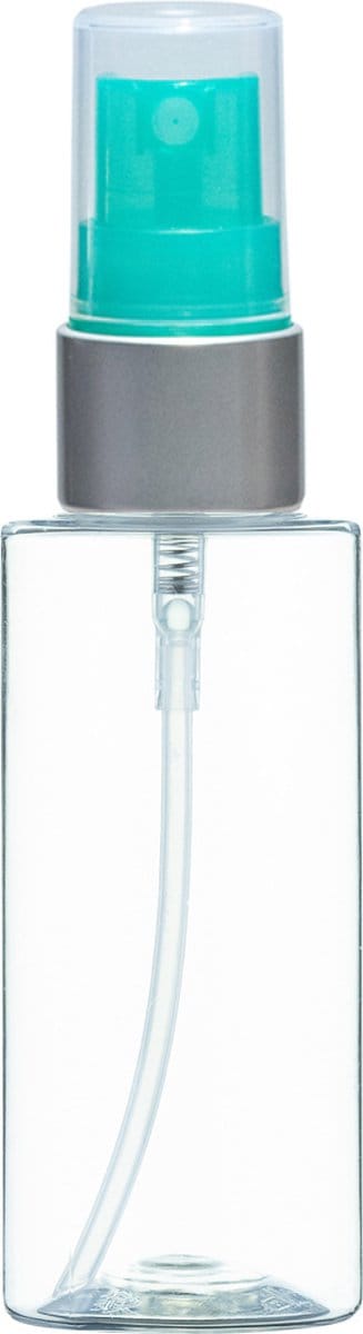Lege Plastic Fles 50 ml langwerpig - transparant - met luxe zilveren verstuiverdop - set van 10 stuks - blauw groen spraypomp - leeg - navulbaar