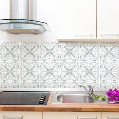 Zelfklevende tegelmuurstickers voor keuken en badkamer - 30 tegelstickers, Azulejos Mortadella-stijl - 30 stickers, 10x10 cm