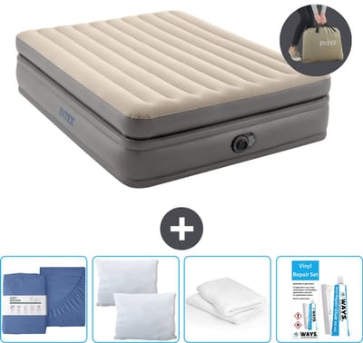 Intex Luchtbed - 2-Persoons - 152 x 203 x 51 cm - Grijs - Inclusief pomp - Hoeslaken - Kussen - Reparatieset en Kussenbeschermer