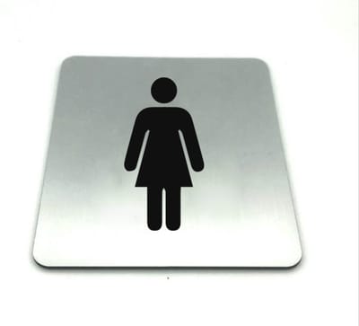 Deurbordje Dames toilet - RVS-look met icoon - 12 x 10 cm - 1,6mm dikte - zelfklevend | Geborstelde RVS-look toplaag | Gratis Verzending | Incl. 3M-tape