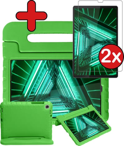 Hoesje - Geschikt voor Lenovo Tab M10 FHD Plus (2e / 2nd Generatie) - Met 2x Screenprotector - Kinderhoes - Shockproof Bumper - Kidsproof Case - Tablethoes - Kinder Hoes Cover - Groen