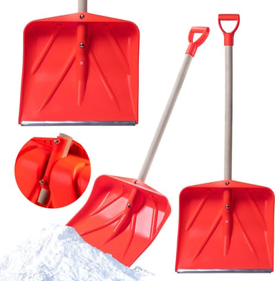 KADAX Sneeuwschep, schep met houten steel, sneeuwschuiver met ergonomische kunststof handgreep, sneeuwruimer met kunststof blad, sneeuwschep (W: 50 cm, oranje)