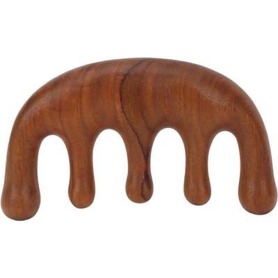 Peigne de Massage pour la Tête Bois de Santal Gua Sha Raclage Peigne de Massage à Dents Larges pour la Tête, le Cou, les Mains brown