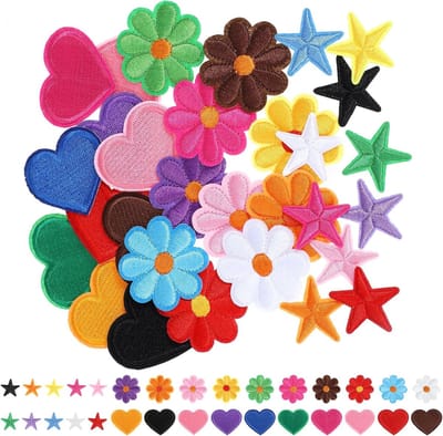 Strijkapplicaties Bloemen Harten - Decoratieve Patches - Kleding Versieren - 30 Stuks Set - Diverse Maten - Kleurrijk