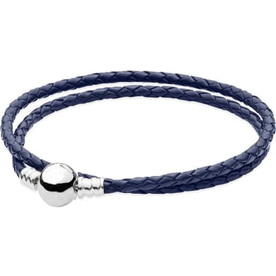 16 -44cm Echte leren bal sluiting slang 925 sterling zilveren armbanden passen mode originele bangle kraal charme diy sieraden 46CM blue
