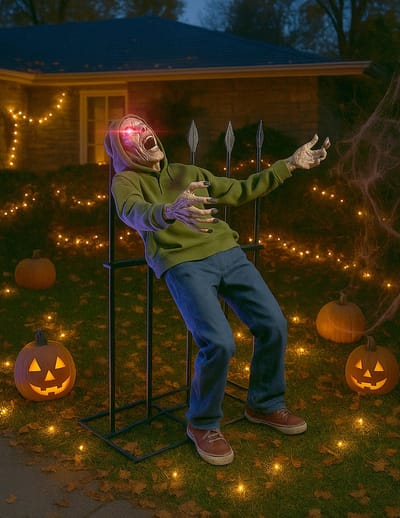 PTIT CLOWN - Geanimeerde decoratie gespietste zombie geluid en licht 140 cm