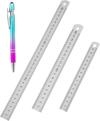 Set van 3 RVS Meetlatten Dubbelzijdig (15/20/30 cm) met Inktpen voor Precisie Werk