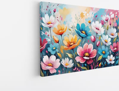 Saammp Canvas Schilderij - Gekleurde bloemen in Abstracte stijl - 30x20 - Foto op canvas - Wanddecoratie - Muurdecoratie Woonkamer - Kantoor Decoratie