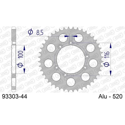 Aluminium tandwiel achter Afam 520 44 dents
