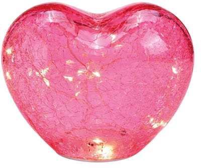 Hart met 20 LED's met timer gemaakt van glas roze/roze (B/H/D) 18x15x11cm