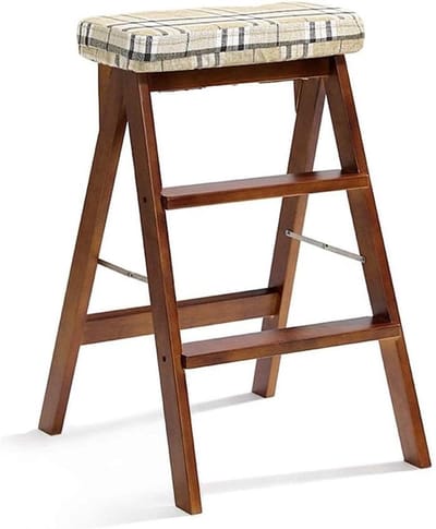 Houten Opstapje - Krukje Bankje - Keuken Hulp - Massief Hout - Opvouwbaar - Bruin