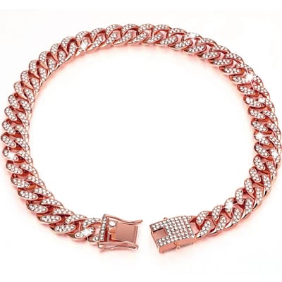 Diamanten Gouden Hondenhalsband Hondenhalsketting Hip Hop Stijl Met Veiligheidssluiting Hondensieraden 8inch 20cm rosé gouden kleur