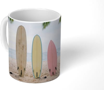 Mok - Koffiemok - Surfboard - Palmbomen - Kleurrijk - Mokken - 350 ML - Beker - Koffiemokken - Theemok