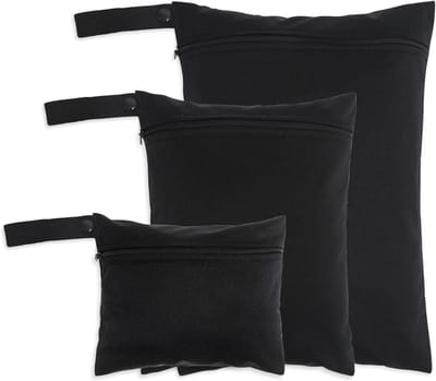 Set van 3 Waterdichte Luiertas Organizers in Zwart Patroon, Herbruikbare Tassen met Rits voor Kamperen, Zwemmen en Reizen met Baby's