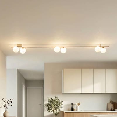 TK Lighting Plafondlamp Imelo, bruin, 6-lamps, glas, lengte 200 cm