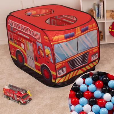 Selonis Brandweer Speeltent Pop Up 100 Ballen - Kindertent Ballenbak - Speelgoed Binnen Buiten - Rood: Zwart Wit Rood Babyblue