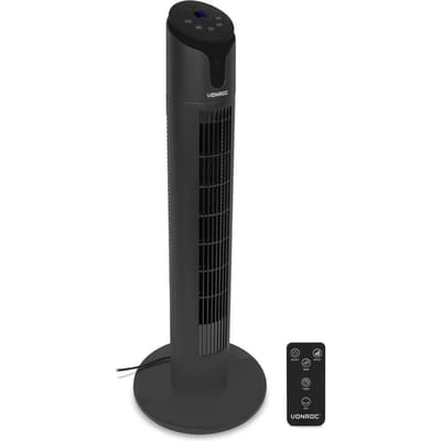 VONROC Luxe Ventilator - Torenventilator – hoogte 86 cm – Incl. afstandsbediening - 3 snelheden – zwenkfunctie - 15 uurs timer - zwart
