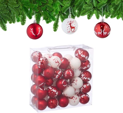kerstballen rendier - set van 50 - Ø 6 cm - kunststof - rood-wit