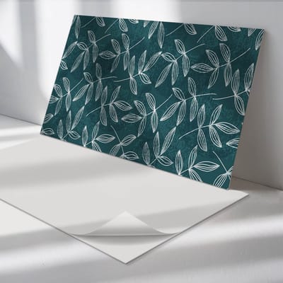 Wallfluent Vinyl Tegels - Bladeren op textuurAchtergrond Vinyl Wandtegels - 40 cm x 20 cm - Turkoois PVC Tegels - Verpakking van 10 stuks - Rechthoek PVC Tegels - Bloemen en Planten Plaktegels - Wand PVC Tegels - Plaktegels Keuken en Badkamer