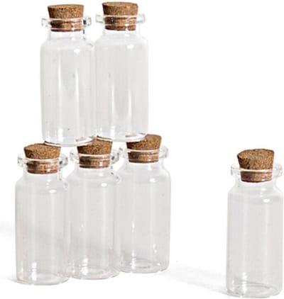 Hobby flesjes met kurken dop - 6x - glas - 10 ml - D2 x H6 cm