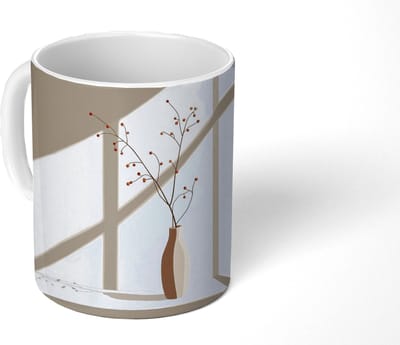 Mok - Koffiemok - Vaas - Takken - Bessen - Minimalistisch - Mokken - 350 ML - Beker - Koffiemokken - Theemok