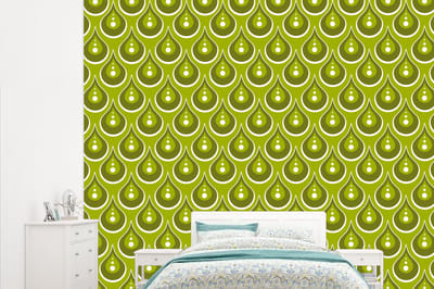 Behang - Fotobehang Patronen - Retro - Regen - Druppel - Groen - Breedte 315 cm x hoogte 260 cm