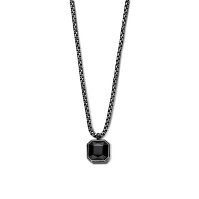 Frank 1967 7FN-0055 Stalen Ketting met Hanger - Heren - Agaat - 22x22mm - 70cm - Rond Venetiaans - 3,9mm Dikte - Staal - Antraciet - Zwart - Cadeau voor mannen