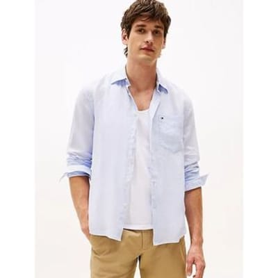 Overhemd Lange Mouw Tommy Hilfiger MW0MW39425 PIECE DYE-C10 BREEZY BLUE
