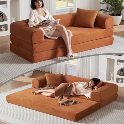Zitbankcombinatie Zonder Been, 3-Zits Bank, Slaapbank die Kan Worden Omgebouwd tot Slaapbed, Tatami-vloerbank voor Woonkamer, Slaapkamer en Appartement, Vouwbank-Terracotta