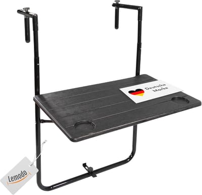 Inklapbare Balkonhangtafel - 3-voudig Hoogte Verstelbare Hangtafel voor Balkonleuningen - Weerbestendig - 60 x 35 cm