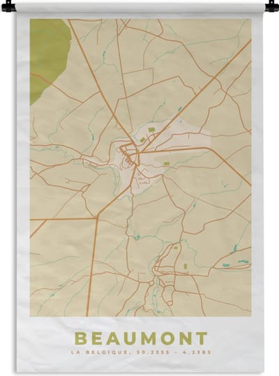 Wandkleed - Wanddoek - Kaart - België - Beaumont - Stadskaart - Plattegrond - 120x180 cm - Wandtapijt
