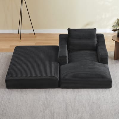 OKWISH Loungefauteuil 1-Zits - Uitschuifbaar Tot Logeerbed Met Dubbellaags Ontwerp - Voor Woonkamer En Slaapkamer - Schuim - Donkergrijs