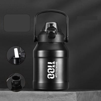 1100ML Roestvrijstalen Thermosfles Draagbaar Buitenshuis Handvat Waterfles Huis en Keuken Draagbare Koffiebeker 1100ML black