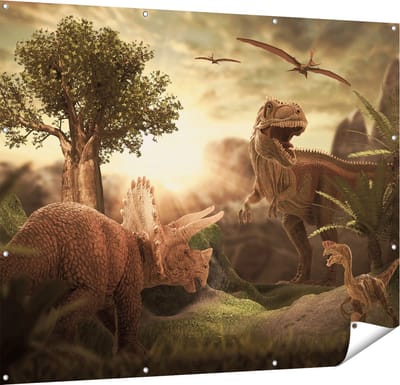 Gards Tuinposter Dinosauri�rs in de Natuur - Dino's - 150x120 cm - Tuindoek - Tuindecoratie - Wanddecoratie buiten - Tuinschilderij