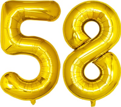 Folie Ballon Cijfer 58 Jaar Goud Verjaardag Versiering Helium Cijfer Ballonnen Feest versiering Met Rietje - 86Cm