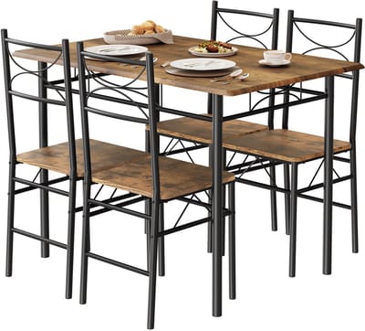 Eettafel - Eettafels - Eettafel met stoelen - 4 stoelen - Hout/Zwart - Eetkamer - Woonkamer - Tafel 110 x 76 x 70 cm