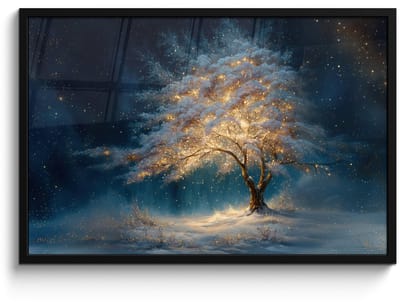 Poster in lijst - Fotolijst 90x60 cm - Posters - Levensboom - Nacht - Donker - Blauw - Posterlijst zwart - Decoratie - Wanddecoratie woonkamer - Muurdecoratie slaapkamer