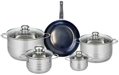 Set van 1 Koekenpan 24 cm en 4 kookpotten 14, 16, 20 en 24 cm Elo Prima Glanzend