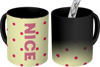 Magische Mok - Foto op Warmte Mokken - Koffiemok - Nice - Stippen - Roze - Geel - Magic Mok - Beker - 350 ML - Theemok - Mok met Tekst