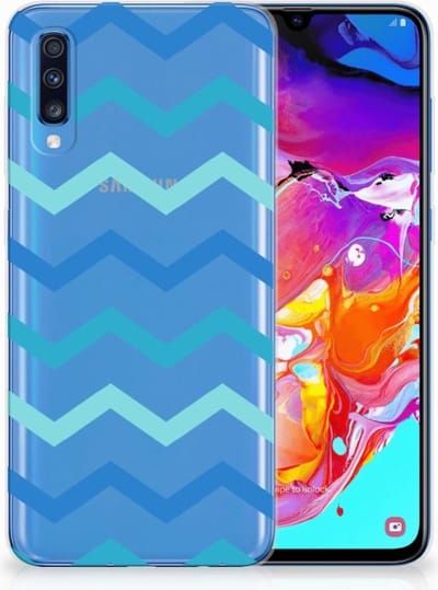 Samsung Galaxy A70 TPU bumper Zigzag Blauw