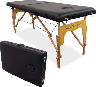 Mobiclinic CM-01 Basic - Massagetafel - Hout - Opvouwbaar - Draagbaar - 180x60 cm - In hoogte verstelbaar - Gezichtsuitsparing - Tot 150 kg - Behandelbank - Met opvergtas - Zwart