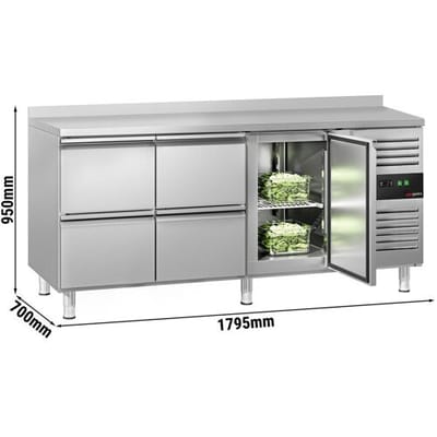 GGM Gastro Kühltisch ECO - 1795x700mm - mit 1 Tür - 4 Schubladen - mit Aufkantung Zilver