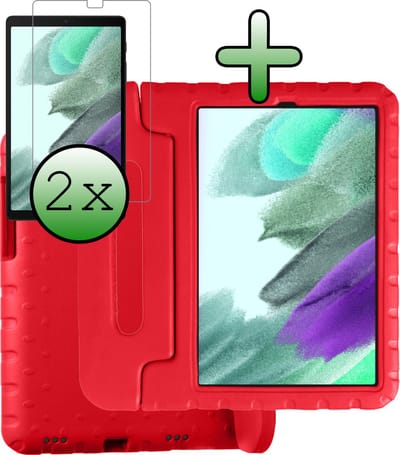 Hoesje Geschikt voor Samsung Galaxy Tab A7 Lite - Met 2x Screenprotector - Kinderhoes Shockproof Bumper - Kidsproof Case - Tablet Hoes - Kinder Hoes Cover - Rood