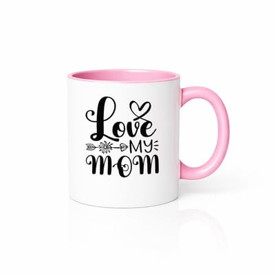 Love My Mom Koffiemok - Moederdag Cadeau voor Haar - Roze Wit Keramische Mok - 330ml