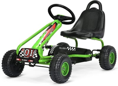 COSTWAY Gokart met verstelbare zitting, gocart met handrem, trapauto, belastbaar tot 30 kg, pedaal skelter, pedaalvoertuig, kindervoertuig voor kinderen vanaf 3 jaar (groen)