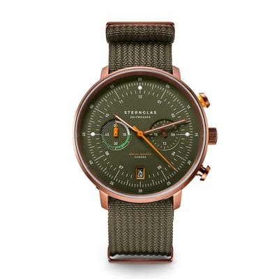 Sternglas S01-HC35-FI05 HAMBURG Heren Horloge - Saffierglas - Staal/Kunstleer - Brons/Groen - Ø 42 mm - Quartz - Gesp - 5 ATM (douchen)