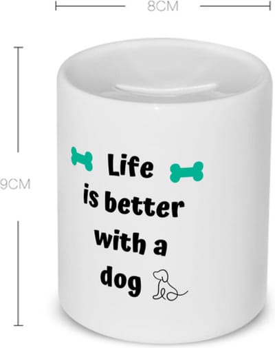 Akyol - life is better with a dog Spaarpot - Honden - honden liefhebbers - verjaardag - cadeau - kado - geschenk - 350 ML inhoud