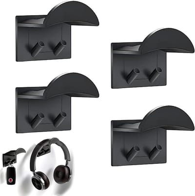Pack of 4 Headphone Holder zonder boren voor hoofdtelefoon muur - universele haak hoofdtelefoon houder - houder met lijm voor de meeste hoofdtelefoons en controllers (zwart)