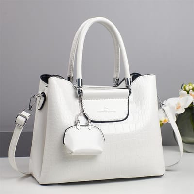Nieuwe Handtas met Stenen Print Licht Luxe Hoge Uitstraling Glanzend Leer Moedertas Grote Capaciteit Schoudertas Crossbody Tas . white